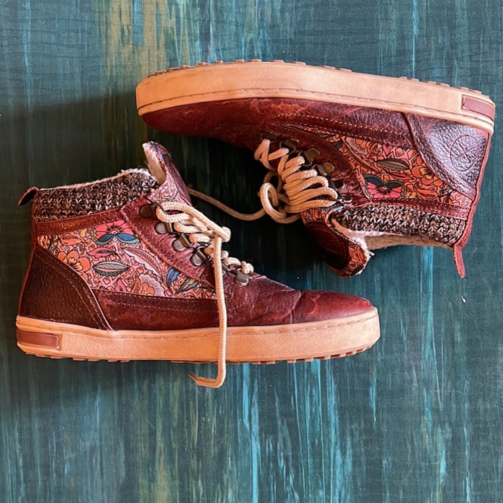 Stylish Red and Brown High-Top Sneakers
